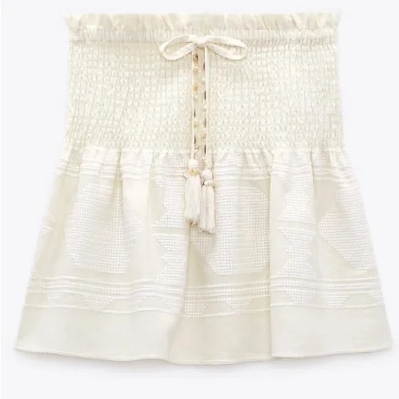 Zara Linen Blend Smocked Skirt M - Picture 15 of 16